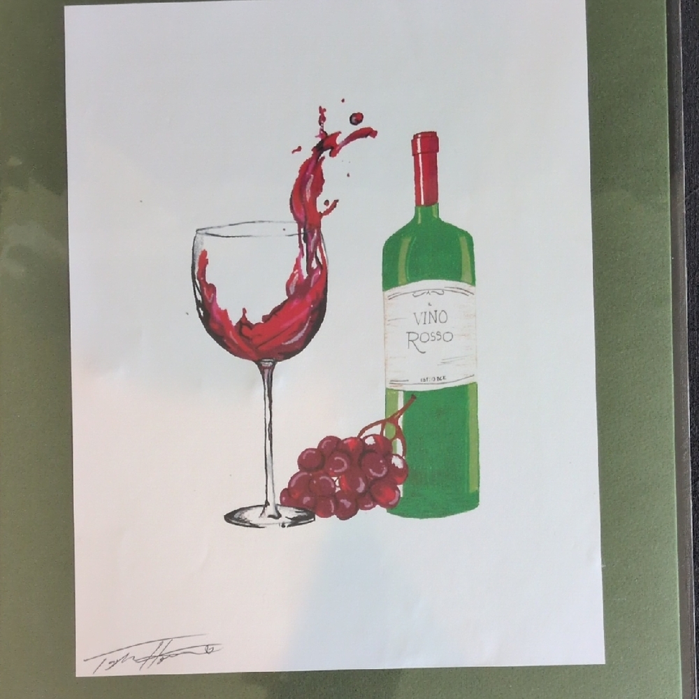 Vino Rosso Wine Art Print with Red and Green Hues Inspired By- "Dionysus".